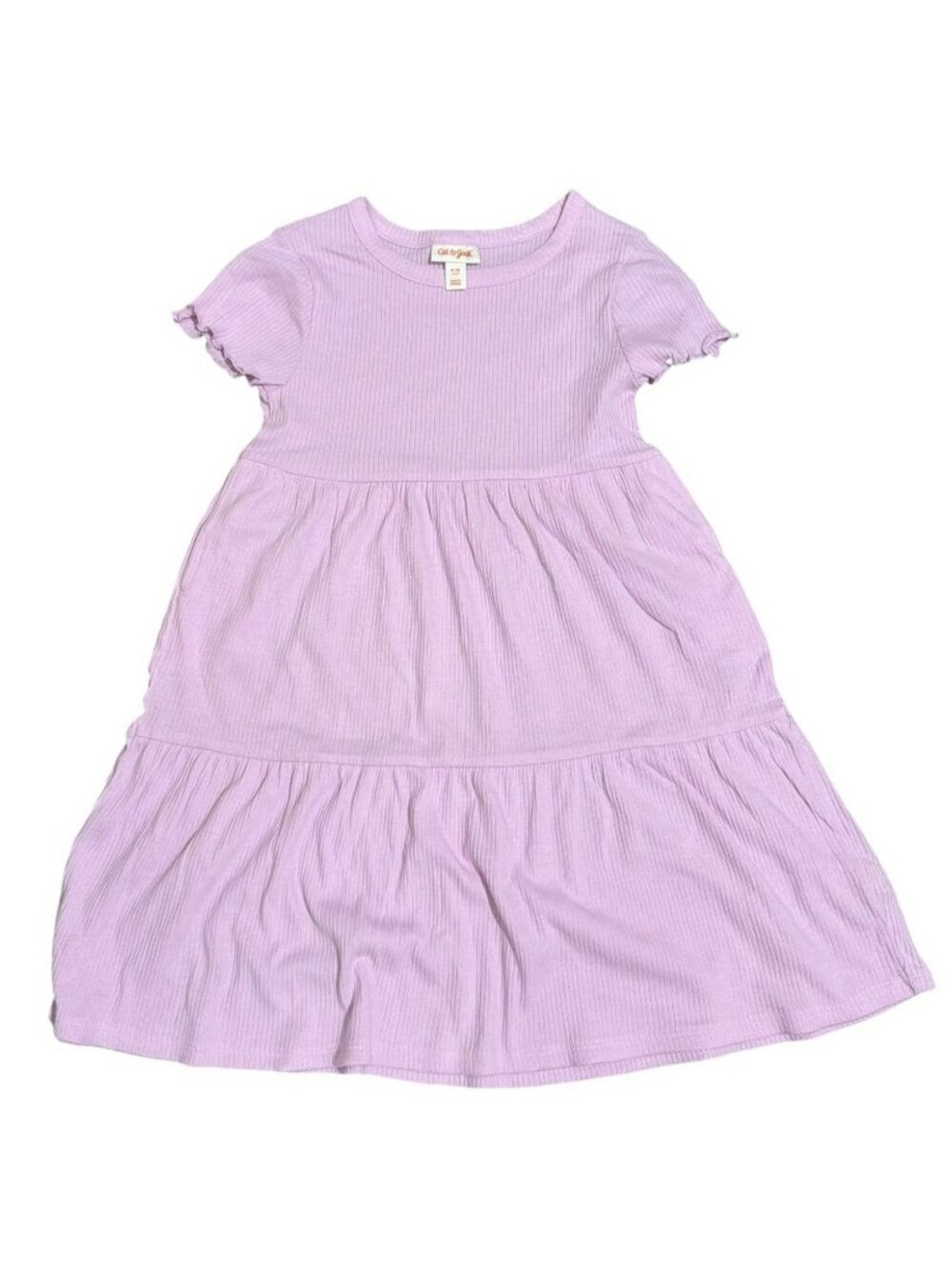 Cat & Jack Girls Lavender Pink Ribbed Short Sleeve Tiered Dress M (8)